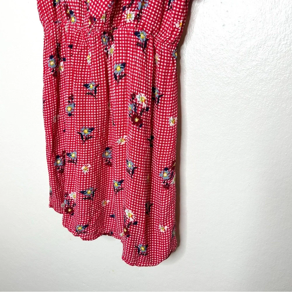 Everly Southern Sweetheart Dress Gingham Plaid Red Floral Print Mini Dress Small